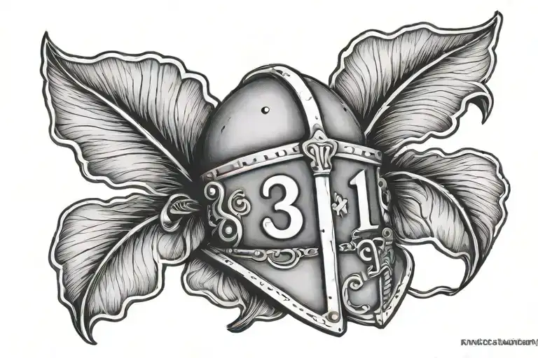 3 leaf clover Roman numeral 9 Maximus helmet tattoo design idea
