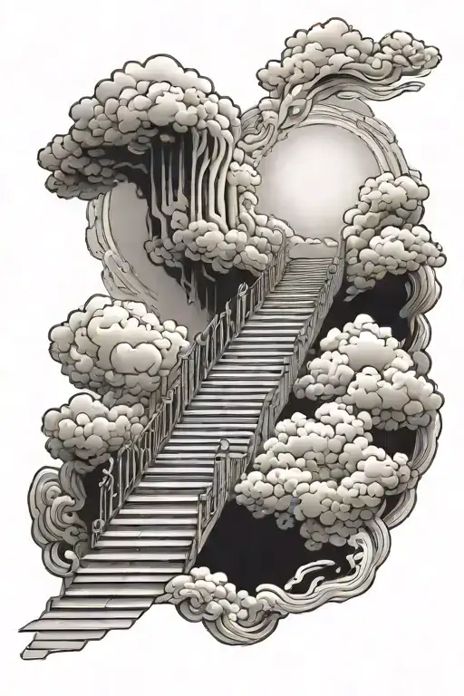stairway to heaven with clouds tattoo design idea