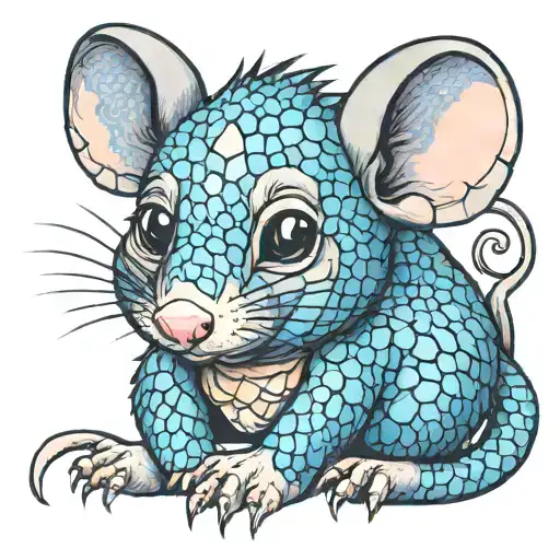 Cute rat with blue dragon scales tattoo design idea