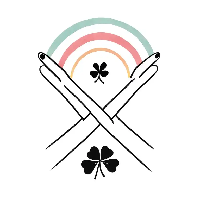 fingers crossed, rainbow, 5, four leaf clover, and heart tattoo design idea