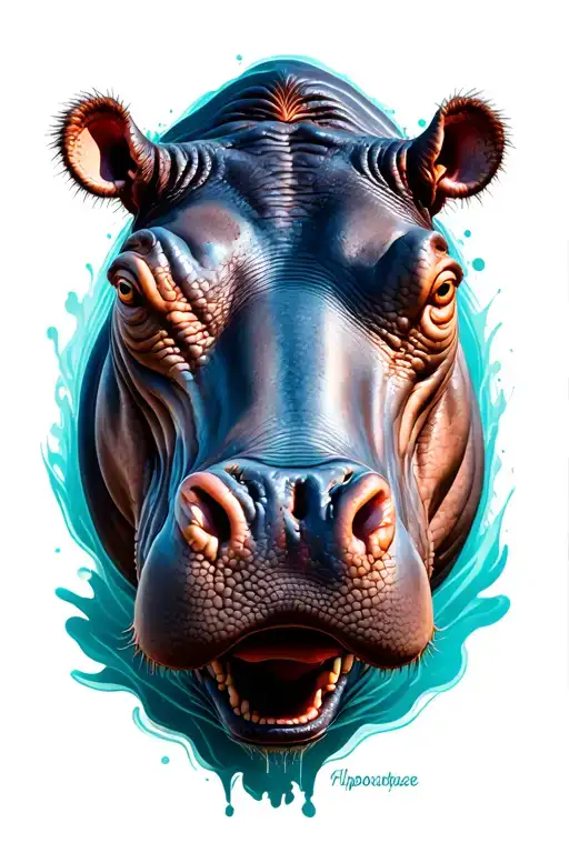 hippopotamus head emerging tattoo design idea