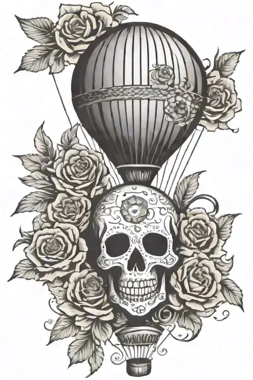 hot air balloon where the balloon is a sugar skull tattoo design idea
