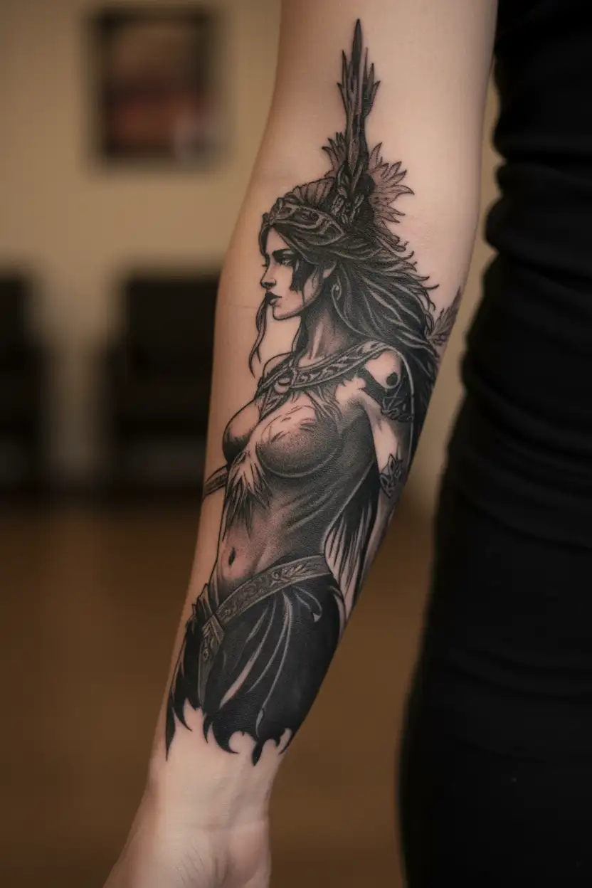 artemis goddess hunt tattoo design idea