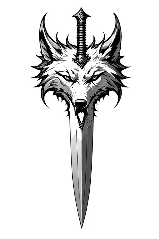 serrated blade, wolf head, massacre, sejmitar, darkest dungeon tattoo design idea