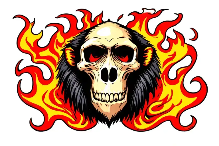 FLAMES WITH A SMALL MANDRILL SKULL IN THE MIDDLE tattoo design idea