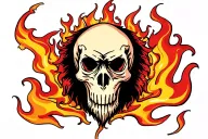 FLAMES WITH A SMALL MANDRILL SKULL IN THE MIDDLE tattoo design idea