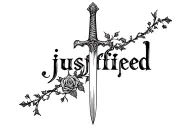 "justified" sword with rose and ivy vines tattoo design idea