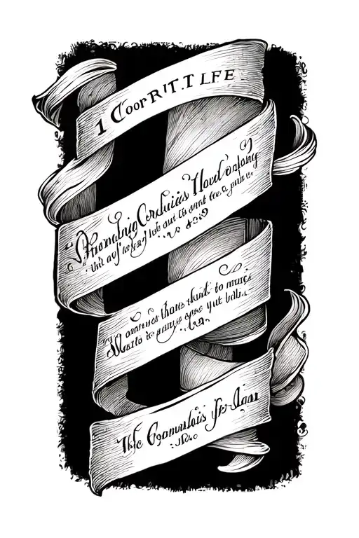 Forearm tattoo of 1 Corinthians 13:4-8 in an old Bible scripture font (like King James version), with elegant fine-line  tattoo design idea