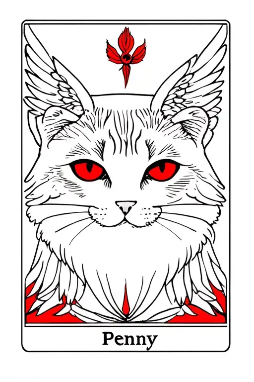 heads up Penny. cat eyes. red cardinal. guardian angel. ojo. college degree. Queen of wands tarot card.  tattoo design idea