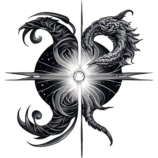 Gemini and Aquarius symbol incorporated tattoo design idea