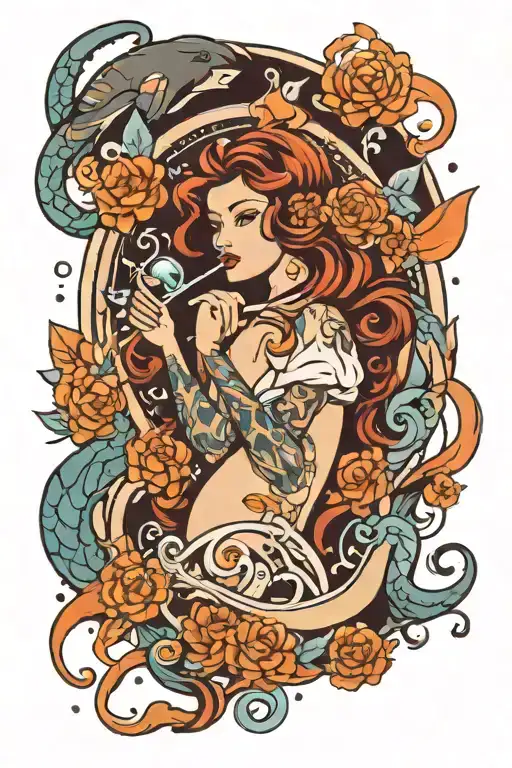 Aquarius design inspired by first born daughter in a neo-traditional style  tattoo design idea