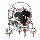 Broken Skull no jaw covered in blood with broken teeth leaking blood. Satanism  tattoo design idea
