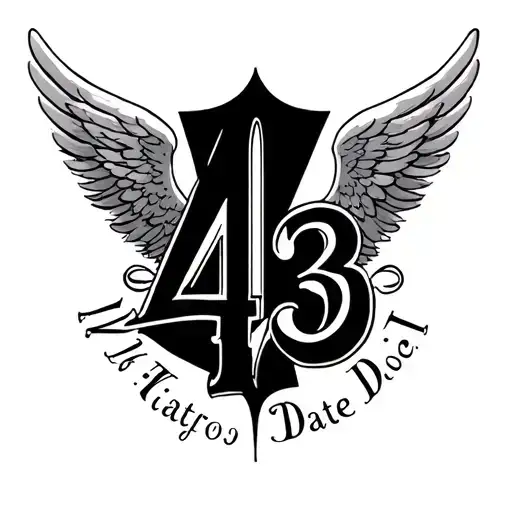 the date 4/3 in roman numerals with angel wings tattoo design idea