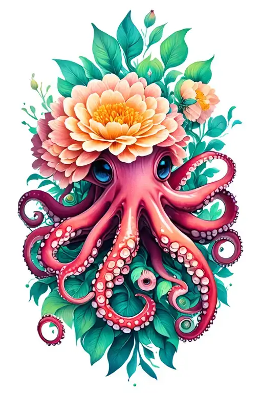 Octopus hugging flower mandala tattoo design idea