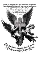 angels with a cross in the middle with a Bible verse  tattoo design idea
