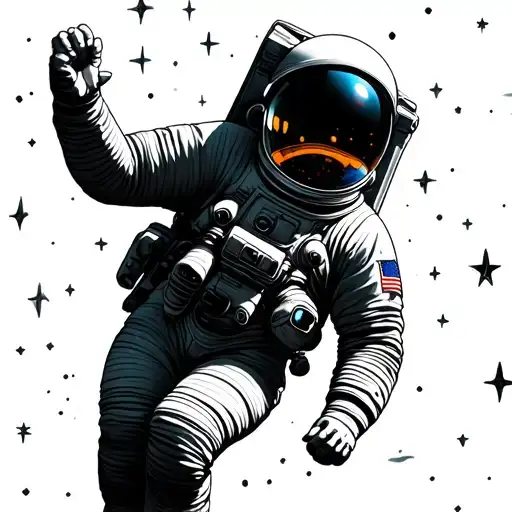 astronaut floating in space with stars in the background tattoo design idea