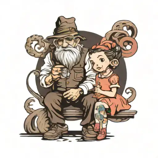 grandpa and granddaughter shadow tattoo design idea