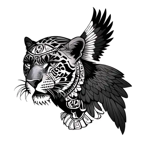 Aztec jaguar with Mexican eagle tattoo design idea