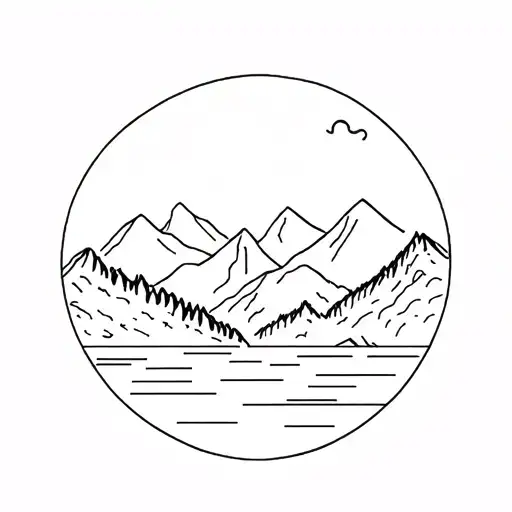 I want a minimalist fine-line tattoo featuring aesthetic mountains to represent my hometown, Annecy, France. tattoo design idea