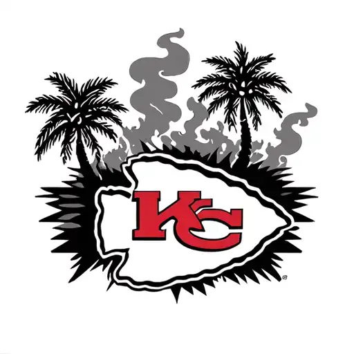 A unique design featuring elements of BBQ smoke, palm trees, and the Kansas City Chiefs logo tattoo design idea