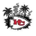 A unique design featuring elements of BBQ smoke, palm trees, and the Kansas City Chiefs logo tattoo design idea