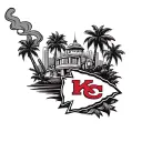 A unique design featuring elements of BBQ smoke, palm trees, and the Kansas City Chiefs logo tattoo design idea