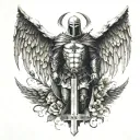 The fallen crusader with wings with a cross after the murder tattoo design idea