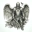 The fallen crusader with wings with a cross after the murder tattoo design idea
