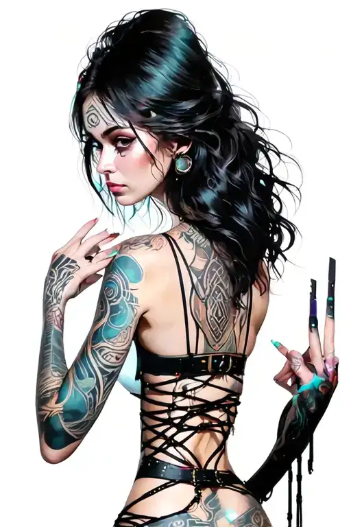 hot girl in bondage petite, big boobs, wide hips, bikini . long hair,sexual. Seductive. tattoo design idea