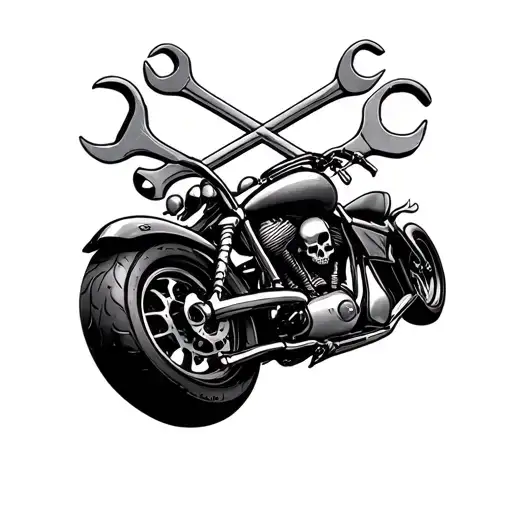 motorcycle, car, flames, wrenches crossed, skulls tattoo design idea