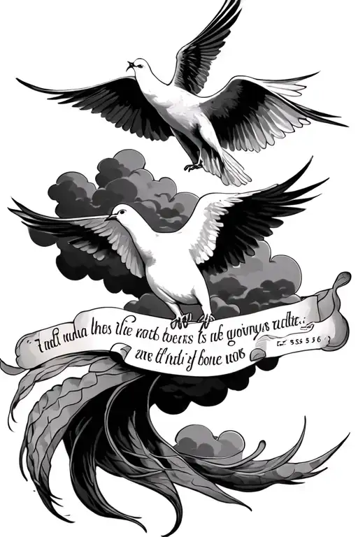 proverbs 3 5:6 with clouds behind and a dove on top tattoo design idea