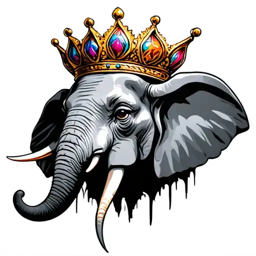 mad elephant head with crown tattoo design idea