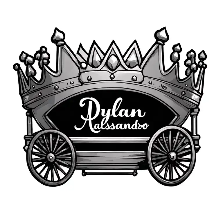 the name Dylan Alessandro with a crown and a cart tattoo design idea