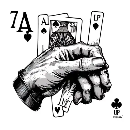 "ANTE UP" 7 of diamonds 2 of hearts in one hand ace of clubs ace of spades in another hand tattoo design idea