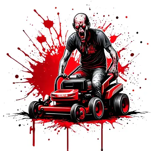 freaky zombie with lawnmower tattoo design idea