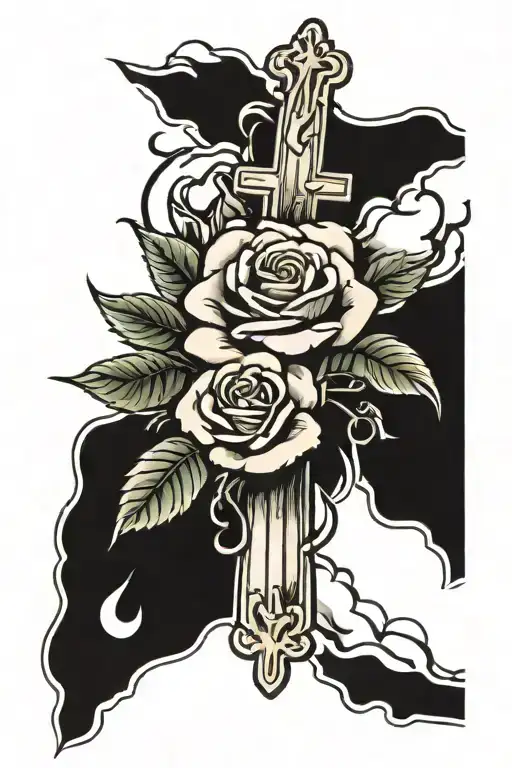 roses and a cross tattoo design idea
