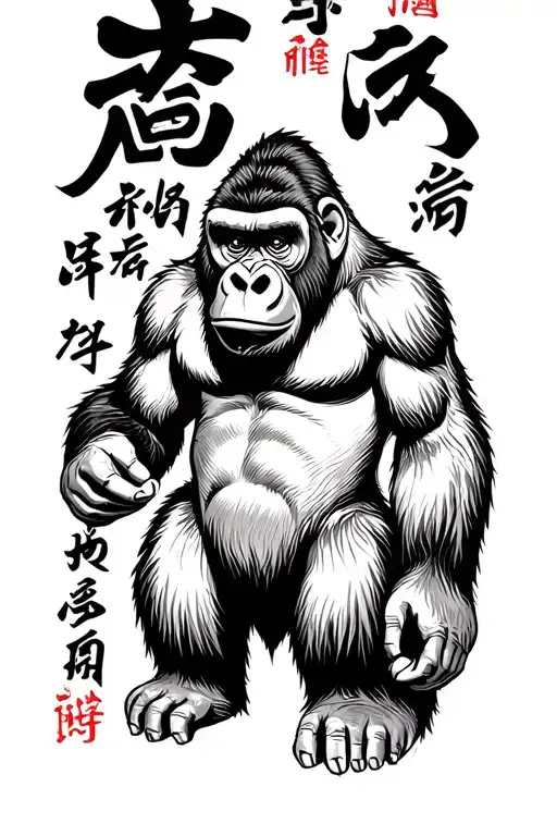 a gorilla with Chinese words and black outlines "toy story" tattoo design idea