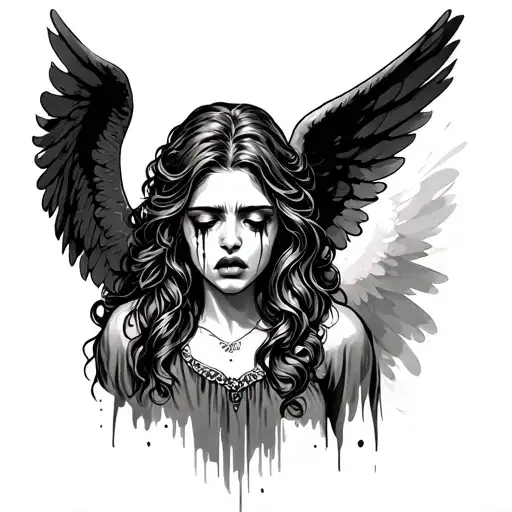 Female angel crying tattoo design idea