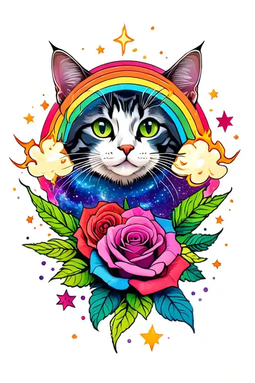 roses, rainbows, fire engines, cats, stars, galaxy tattoo design idea