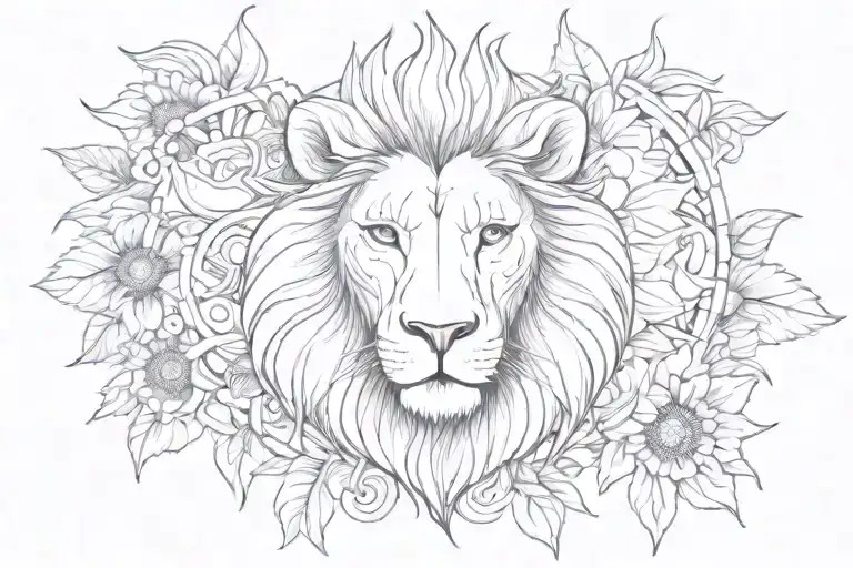 lion with half evil eye and part sunflower tattoo design idea