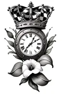 crown, clock, 75, calla lily, checkered flag, tattoo design idea