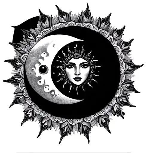 Mandala Sun And Moon tattoo design idea