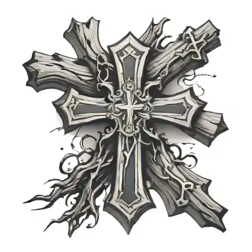 broken wooden cross tattoo design idea