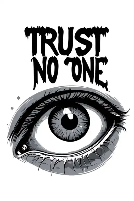 trust no One with eye and roae tattoo design idea