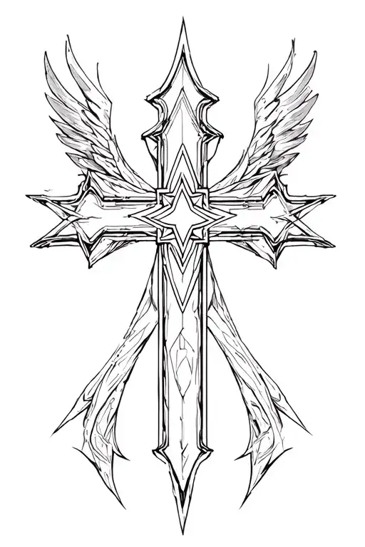 a cyber sigillism cross with a star in the middle of the cross  tattoo design idea