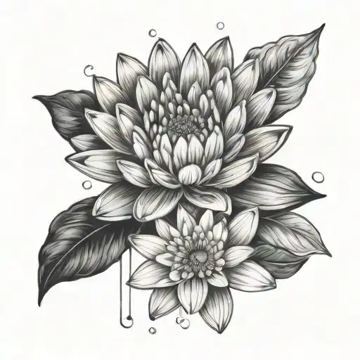 daisy flower with water lily flower with name and footprints tattoo design idea