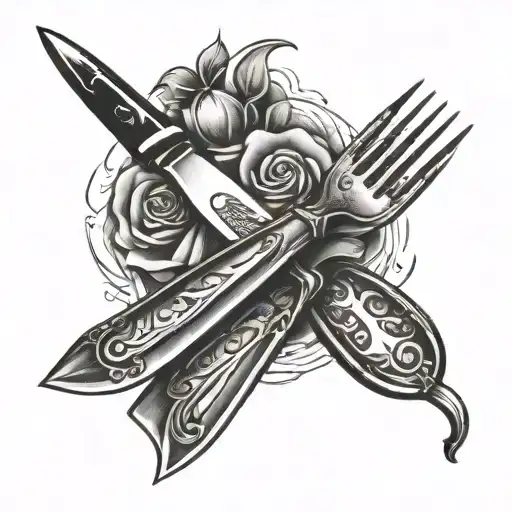 knife and fork tattoo design idea