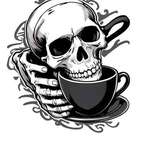 Skeleton holding espresso cup tattoo design idea
