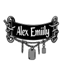 "Alex Emily " chain links with 2 dog tags hanging on the upper arm tattoo tattoo design idea