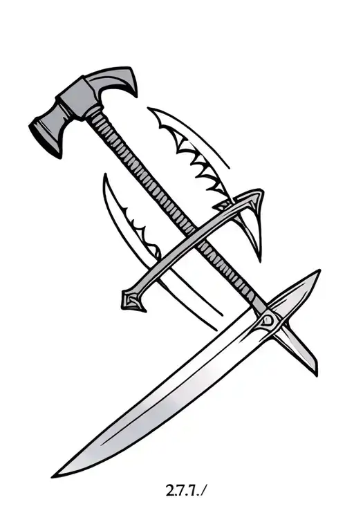 two swords and a hammer proverbs 27:17 tattoo design idea